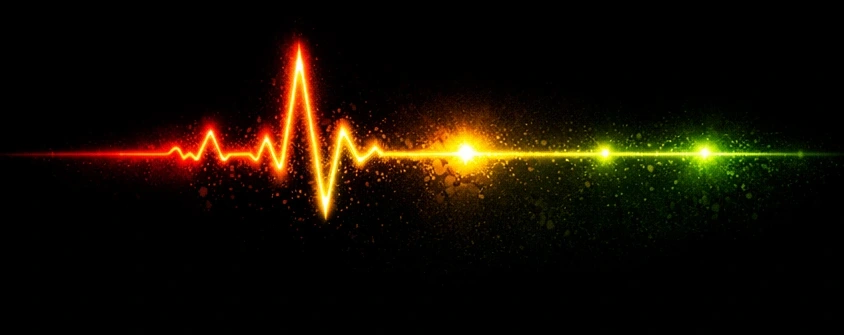 SpeakAka signature waveform in red, orange, yellow and green